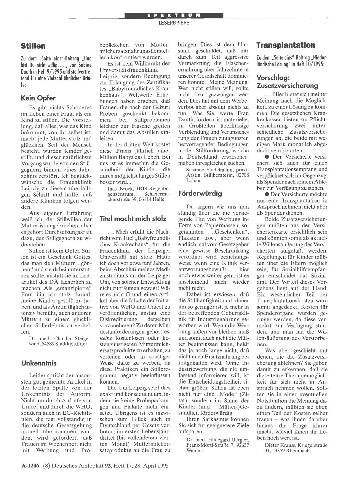 Vorschauseite 1: Stillen: Unkenntnis