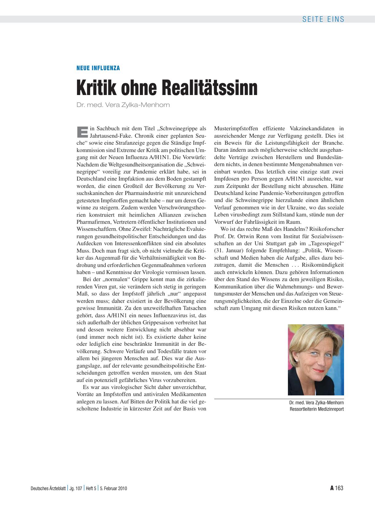 Vorschauseite 1: Neue Influenza: Kritik ohne Realitätssinn