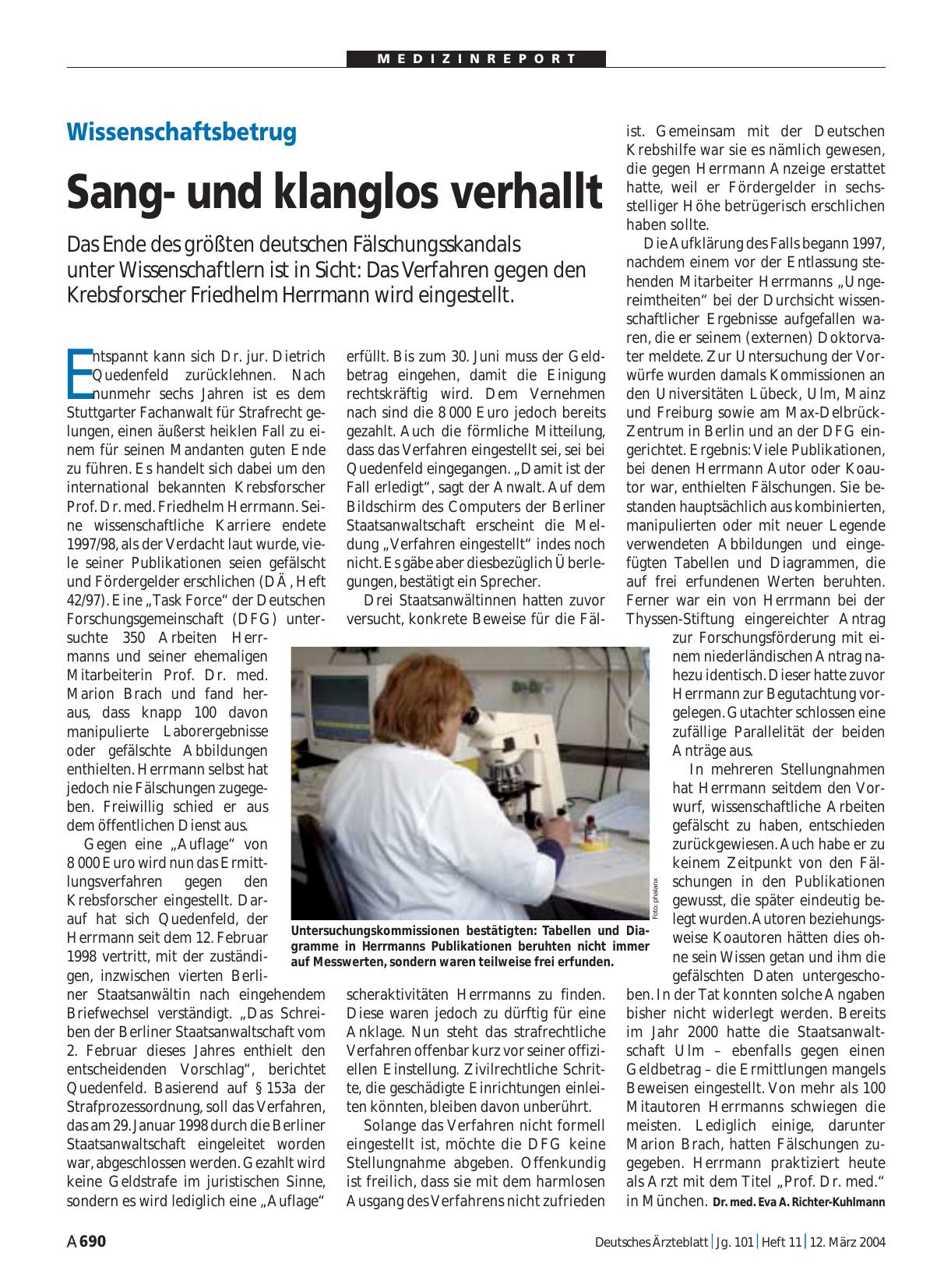 Vorschauseite 1: Wissenschaftsbetrug: Sangund klanglos verhallt