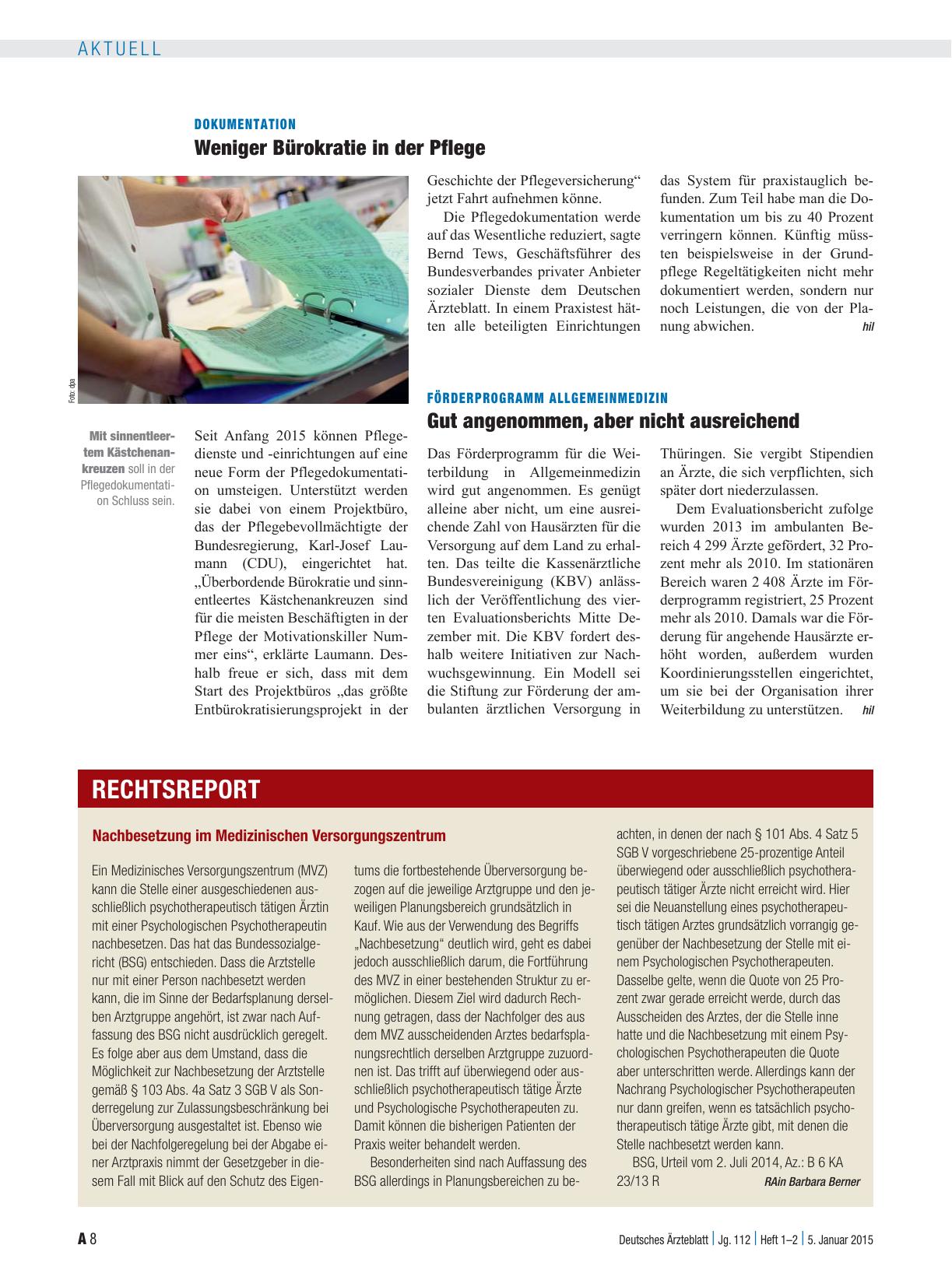 Vorschauseite 1: Dokumentation: Weniger Bürokratie in der Pflege