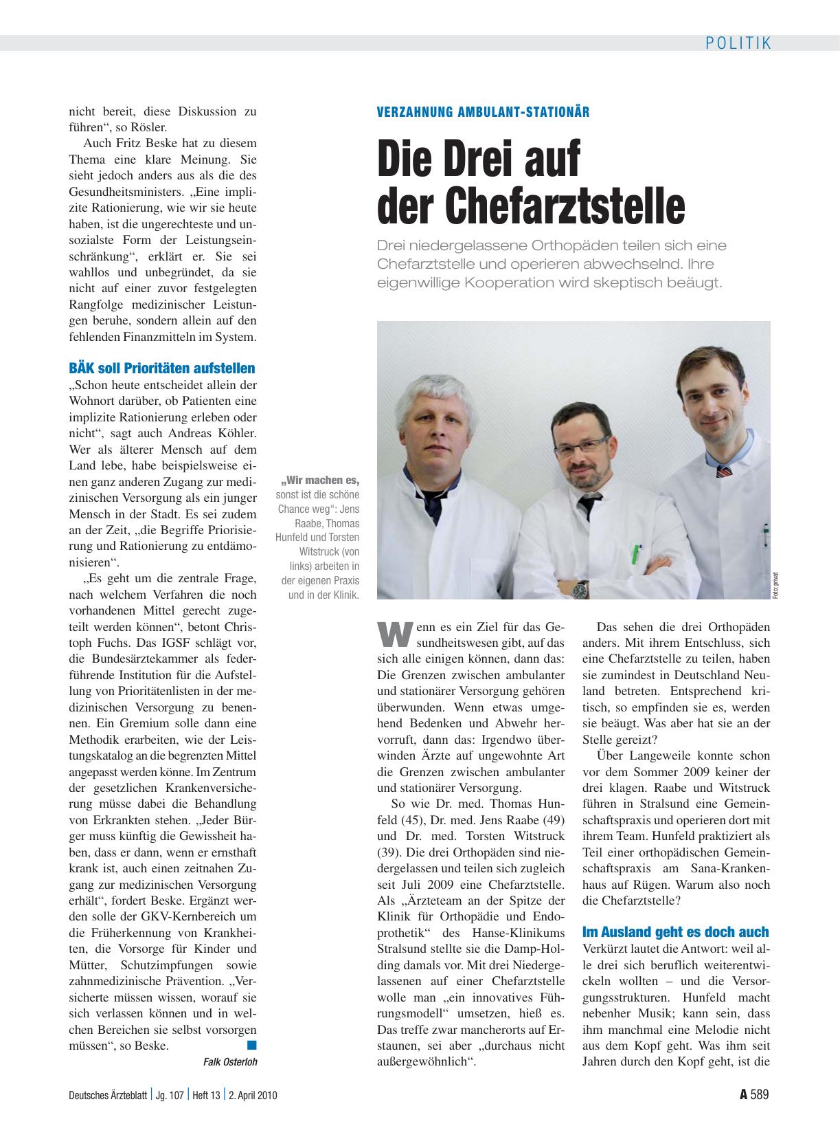 Vorschauseite 1: Verzahnung ambulant-stationär: Die Drei auf der Chefarztstelle