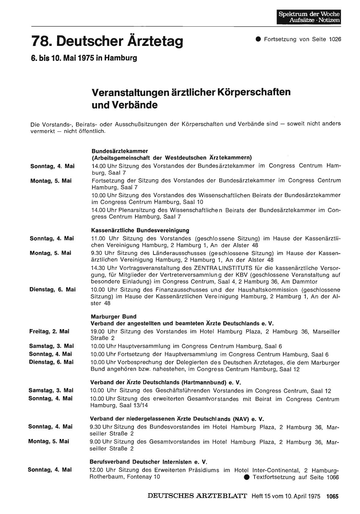 Vorschauseite 1: Veranstaltungen ärztlicher Körperschaften und Verbände
