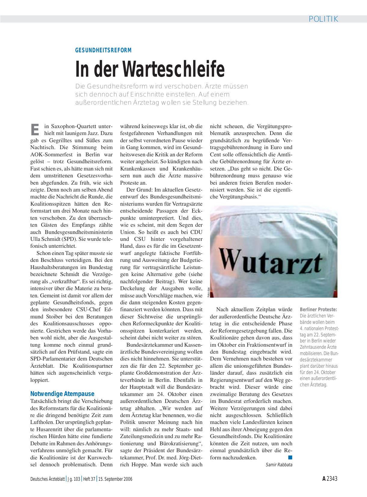 Vorschauseite 1: Gesundheitsreform: In der Warteschleife