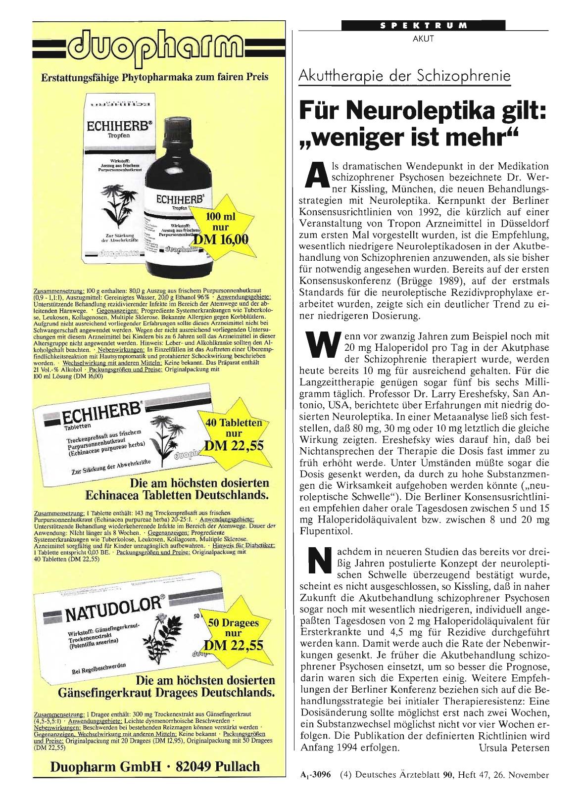 Vorschauseite 1: Akuttherapie der Schizophrenie: Für Neuroleptika gilt: „weniger ist mehr“