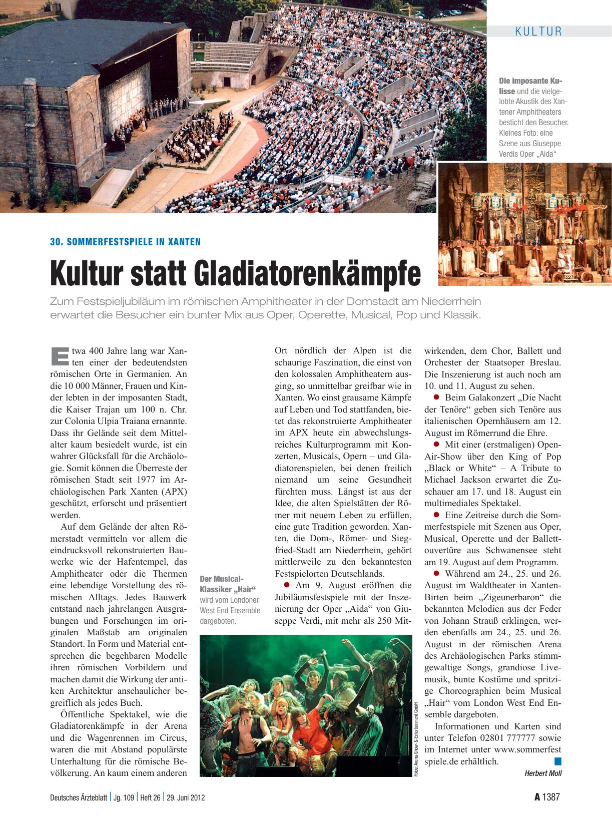 Vorschauseite 1: 30. Sommerfestspiele in Xanten: Kultur statt Gladiatorenkämpfe