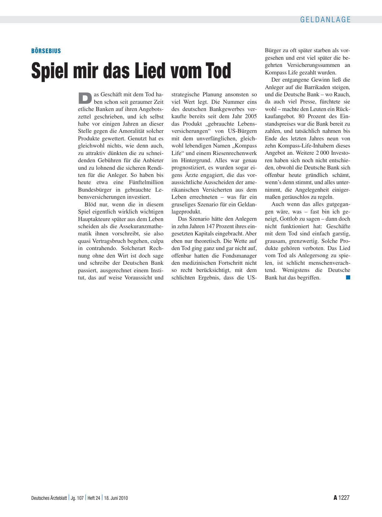 Vorschauseite 1: Börsebius: Spiel mir das Lied vom Tod