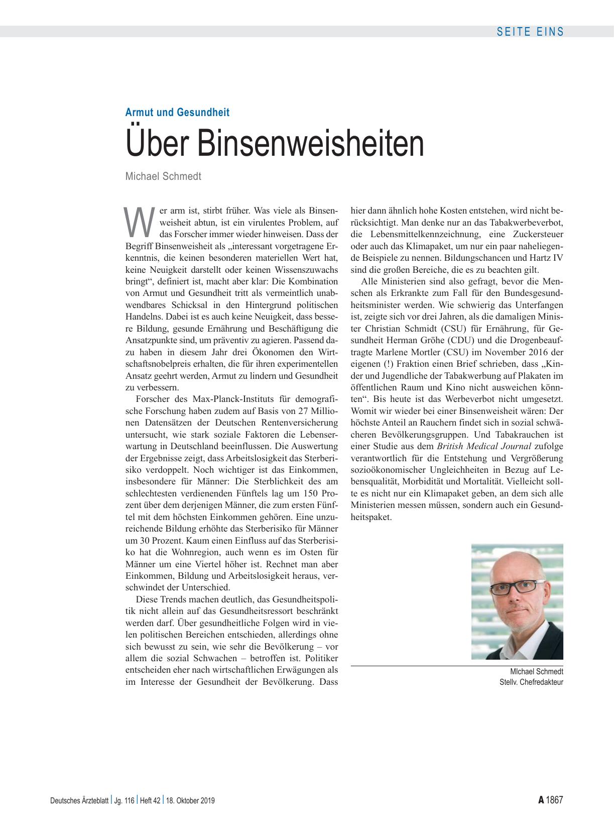 Vorschauseite 1: Armut und Gesundheit: Über Binsenweisheiten