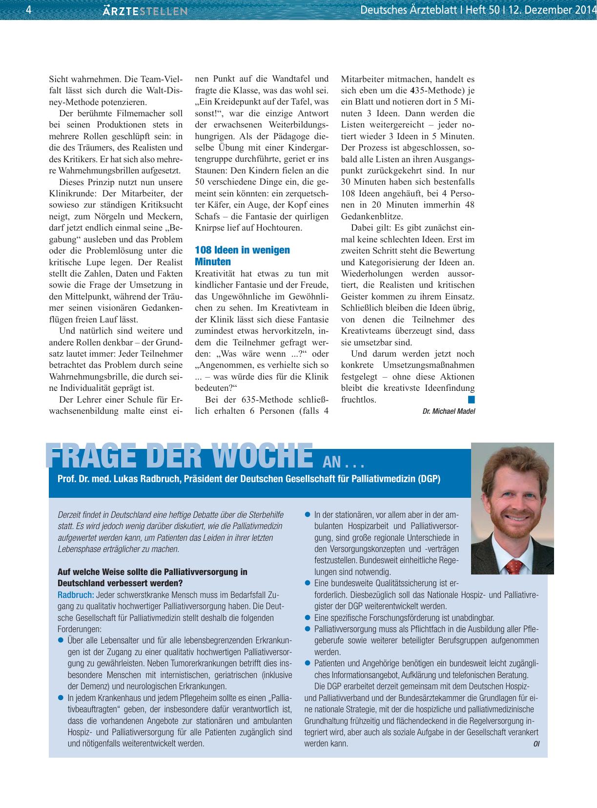 Vorschauseite 1: Frage der Woche an. .. Prof. Dr. med. Lukas Radbruch, Präsident der Deutschen Gesellschaft für Palliativmedizin (DGP)