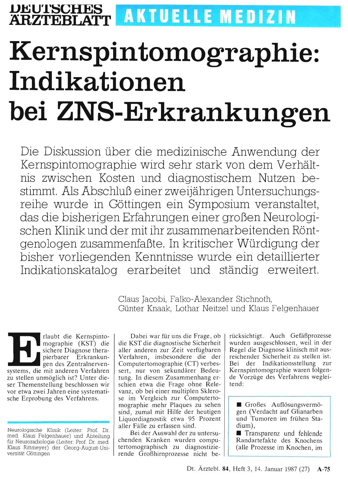 Vorschauseite 1: Kernspintomographie: Indikationen bei ZNS-Erkrankungen