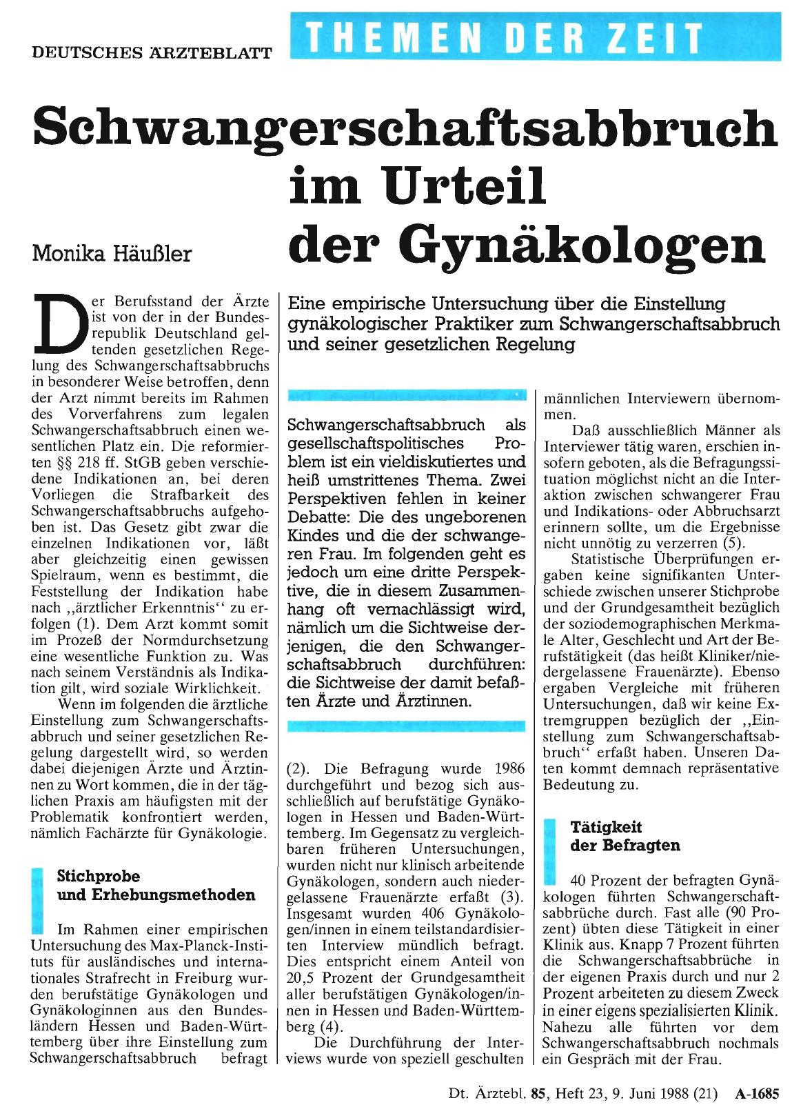 Vorschauseite 1: Schwangerschaftsabbruch im Urteil der Gynäkologen
