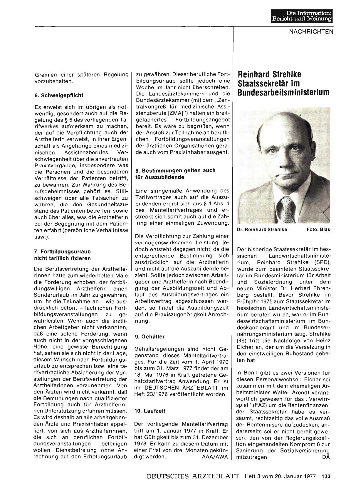 Vorschauseite 1: Reinhard Strehlke Staatssekretär im Bundesarbeitsministerium