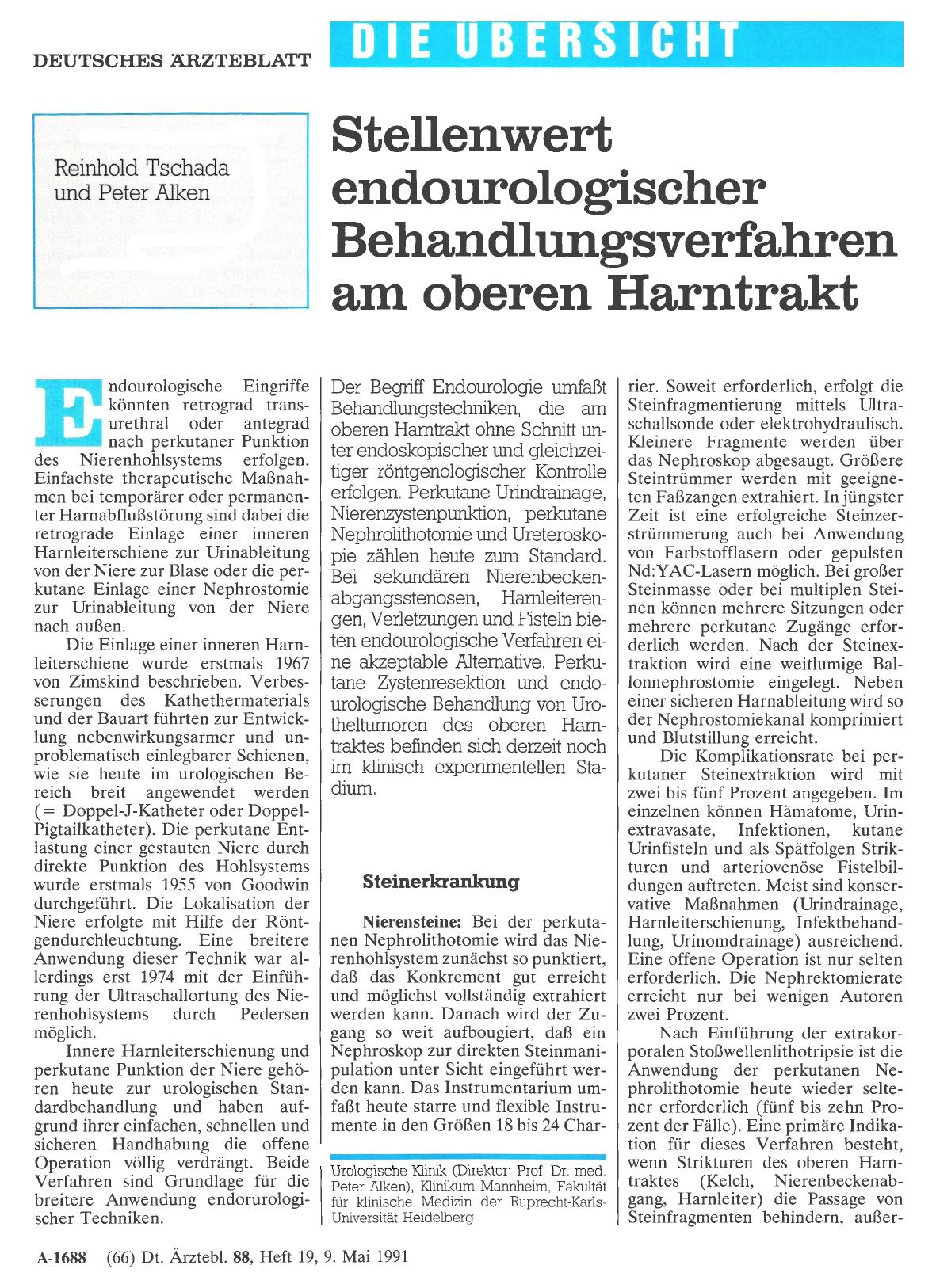 Vorschauseite 1: Stellenwert endourologischer Behandlungsverfahren am oberen Harntrakt