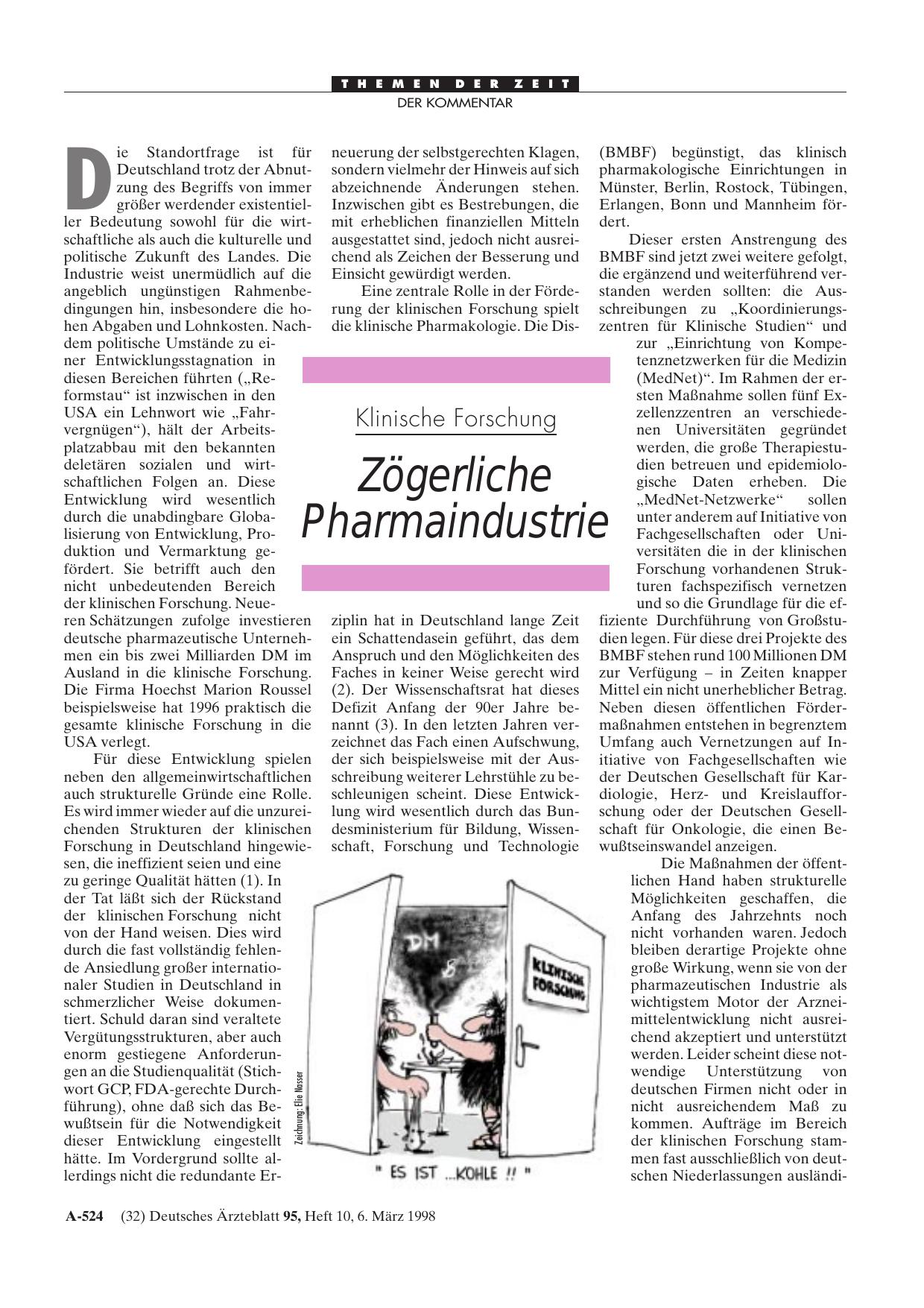 Vorschauseite 1: Klinische Forschung: Zögerliche Pharmaindustrie