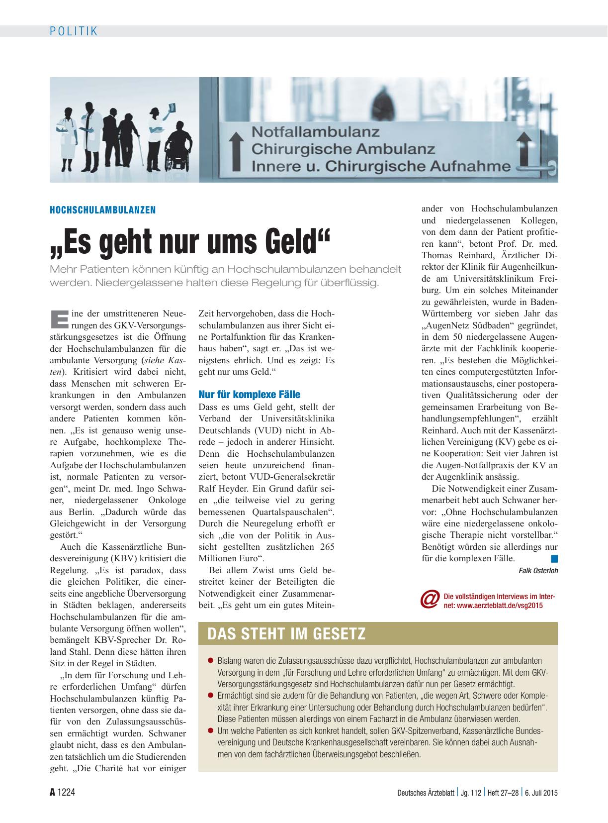 Vorschauseite 1: Hochschulambulanzen: „Es geht nur ums Geld“