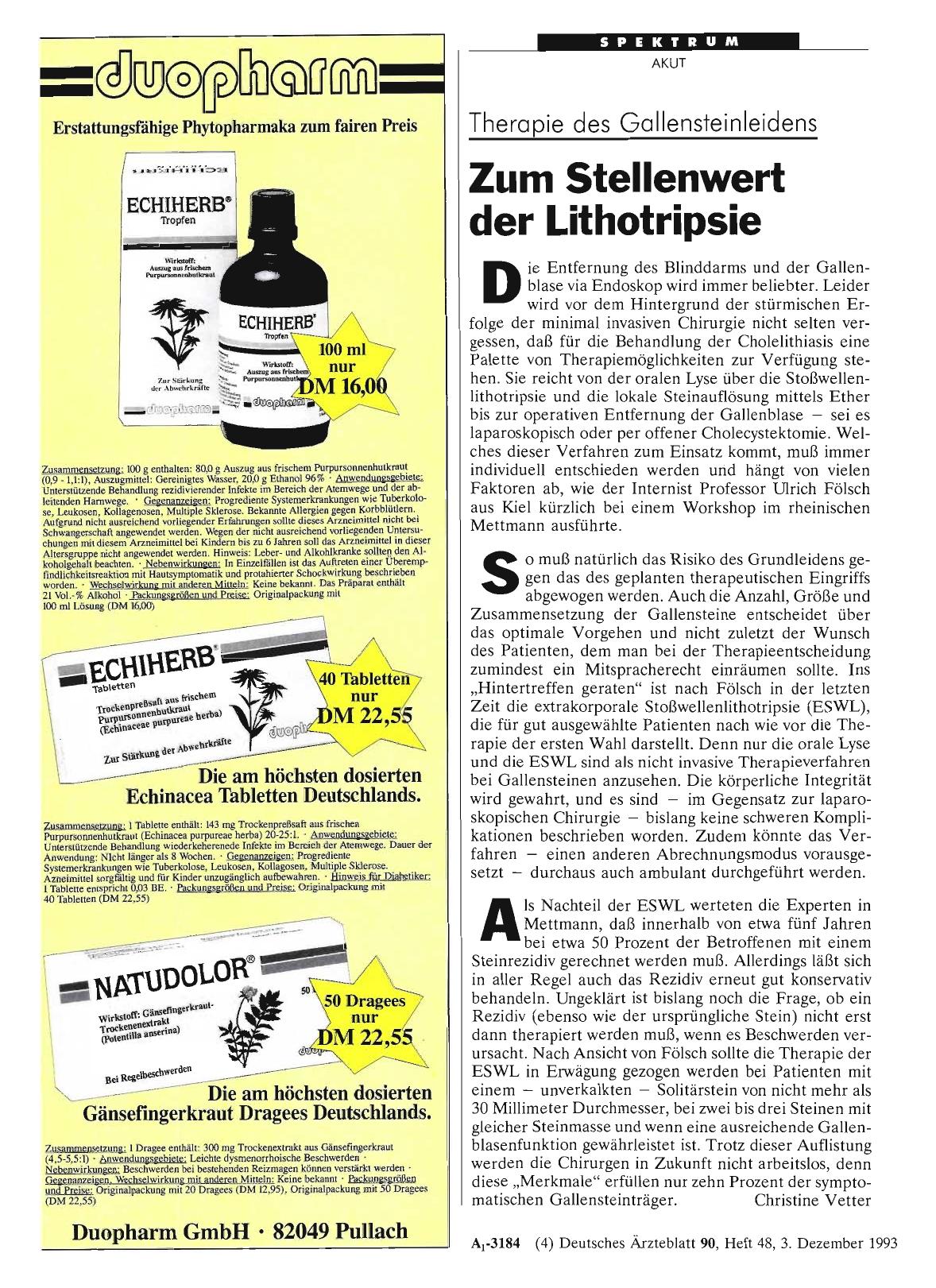 Vorschauseite 1: Therapie des Gallensteinleidens: Zum Stellenwert der Lithotripsie