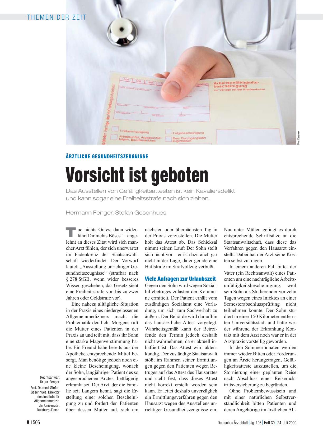 Vorschauseite 1: Ärztliche Gesundheitszeugnisse: Vorsicht ist geboten