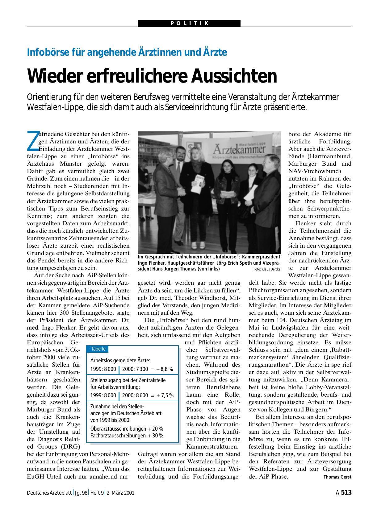 Vorschauseite 1: Infobörse für angehende Ärztinnen und Ärzte: Wieder erfreulichere Aussichten