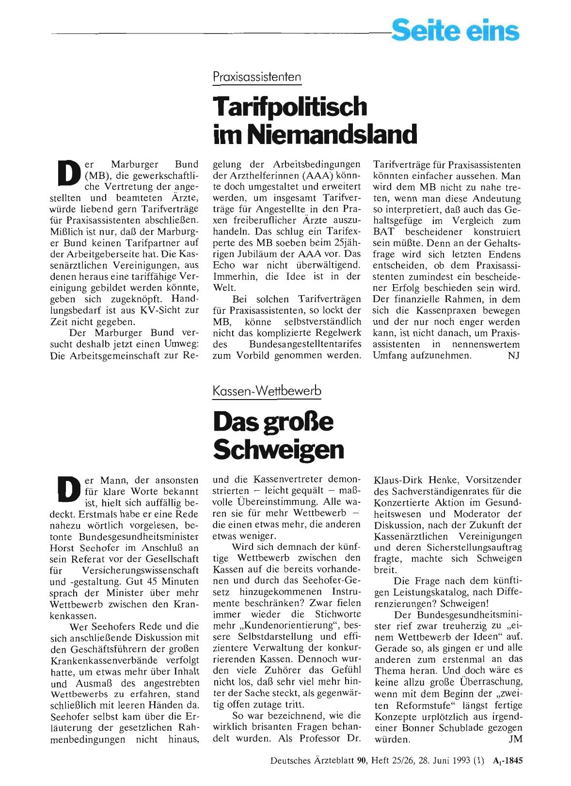 Vorschauseite 1: Kassen-Wettbewerb: Das große Schweigen