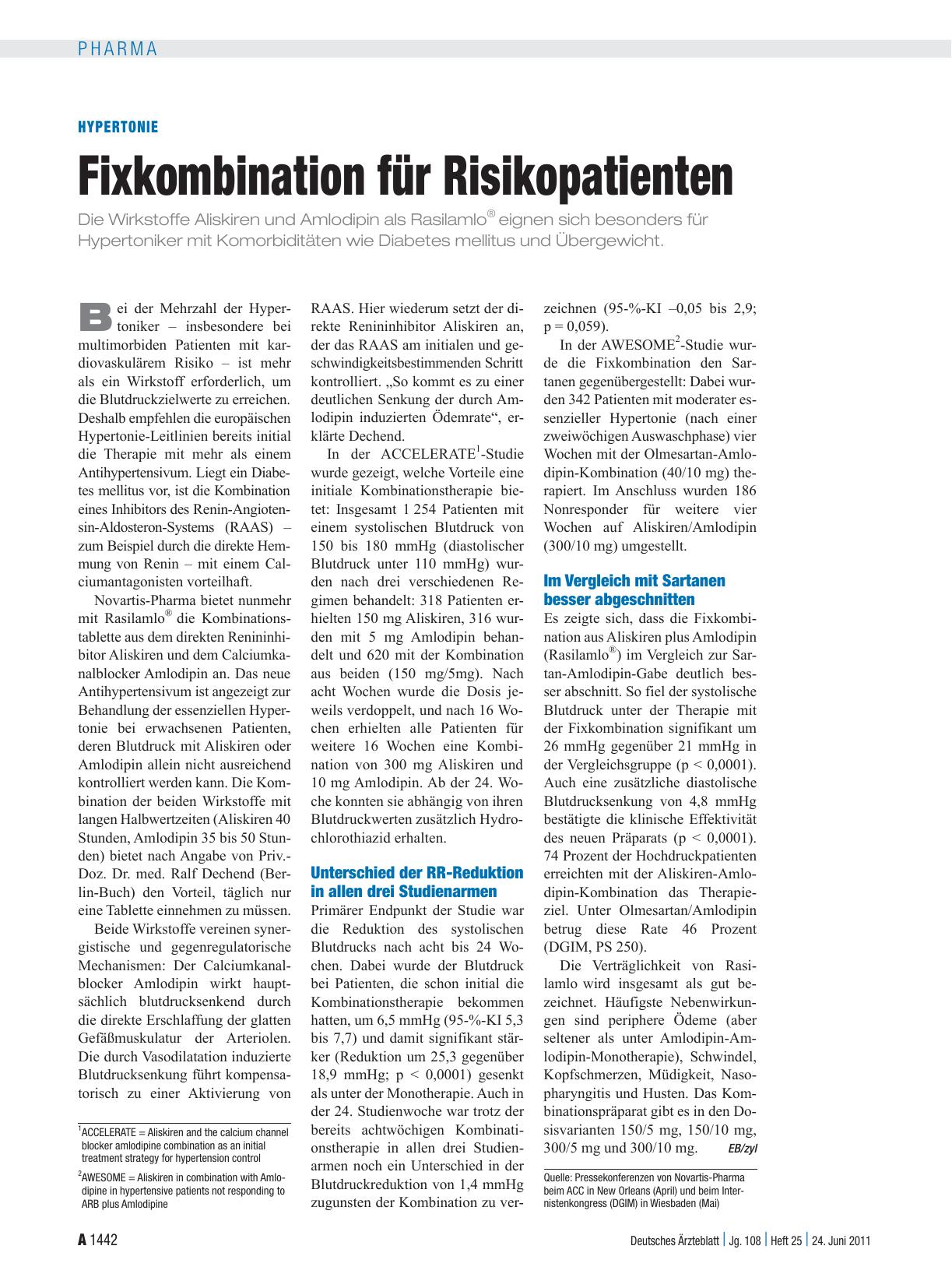 Vorschauseite 1: Hypertonie: Fixkombination für Risikopatienten
