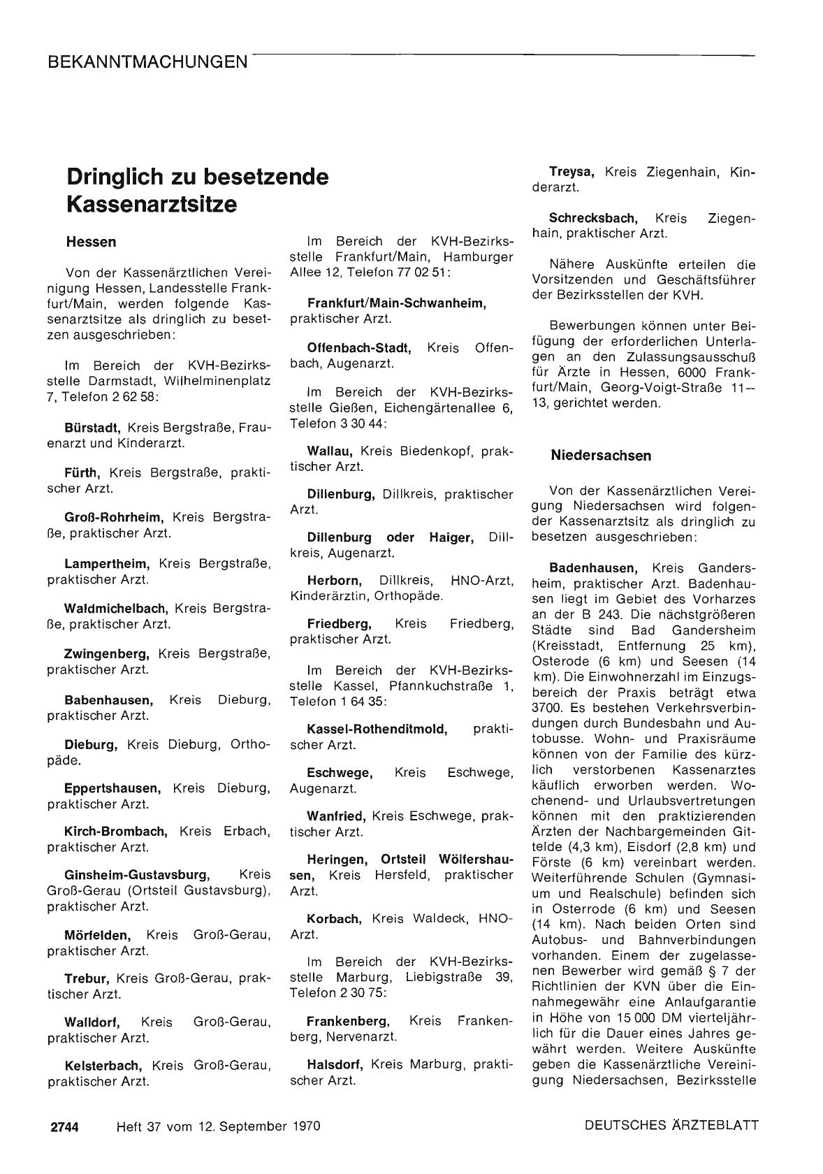 Vorschauseite 1: Dringlich zu besetzende Kassenarztsitze