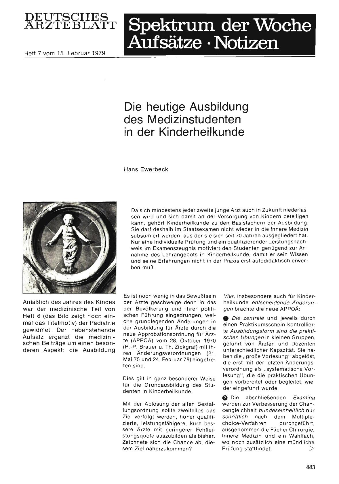 Vorschauseite 1: Die heutige Ausbildung des Medizinstudenten in der Kinderheilkunde
