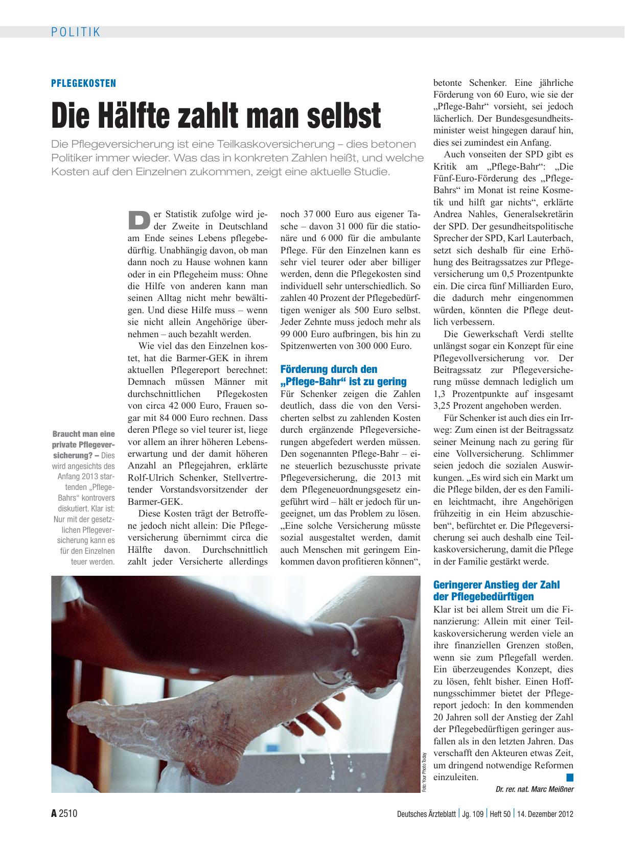 Vorschauseite 1: Pflegekosten: Die Hälfte zahlt man selbst