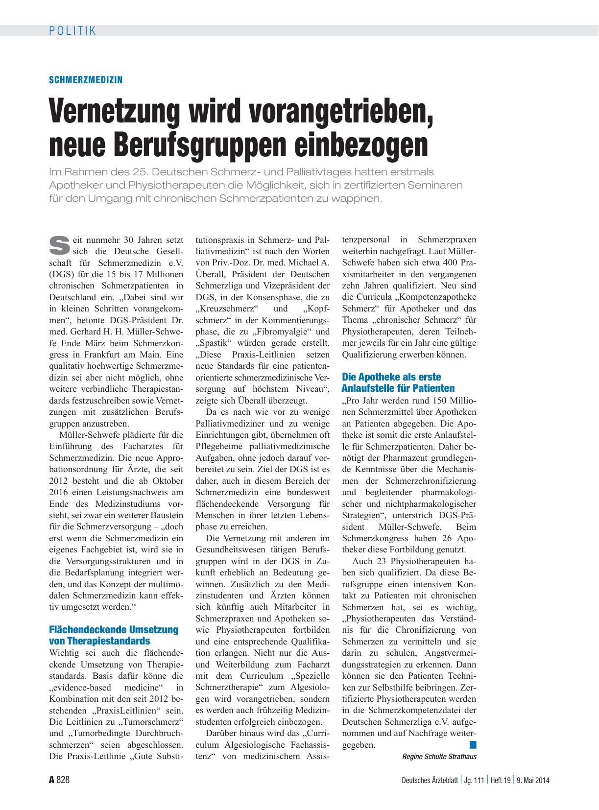 Vorschauseite 1: Schmerzmedizin: Vernetzung wird vorangetrieben, neue Berufsgruppen einbezogen