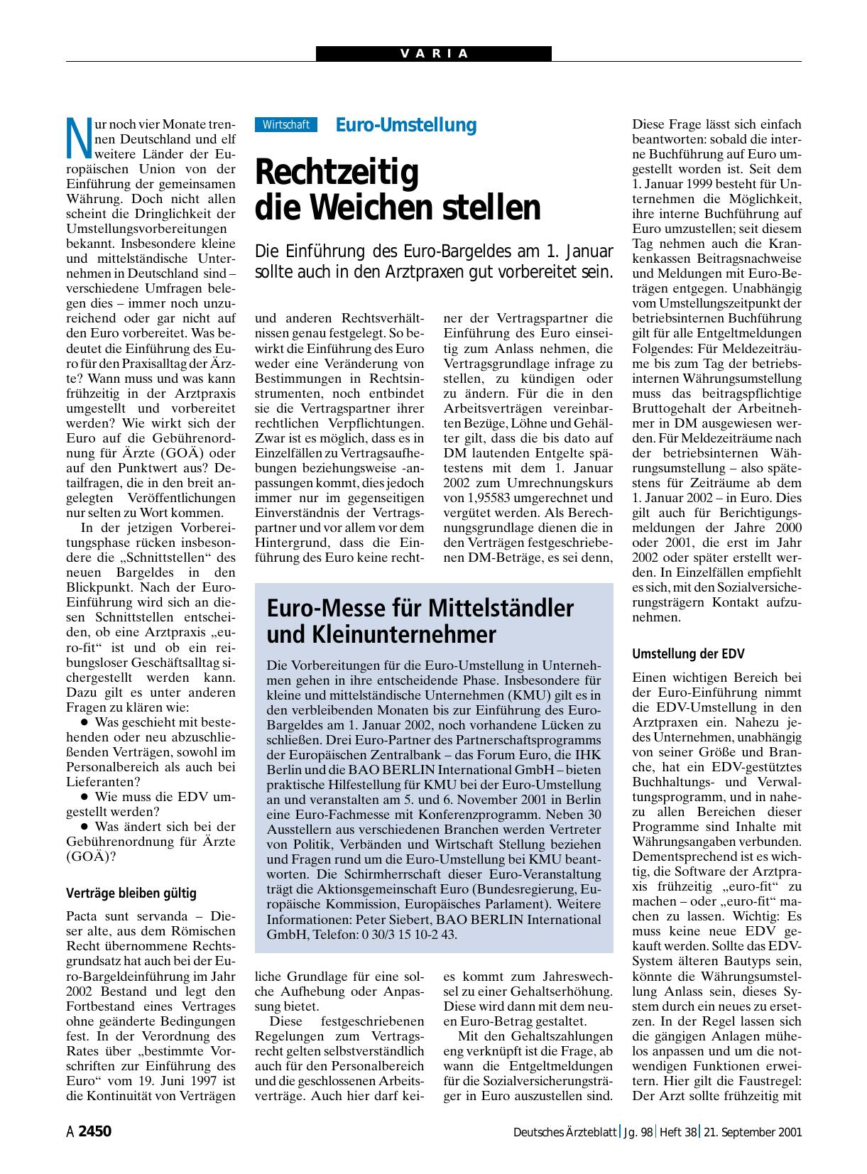 Vorschauseite 1: Euro-Messe für Mittelständler und Kleinunternehmer