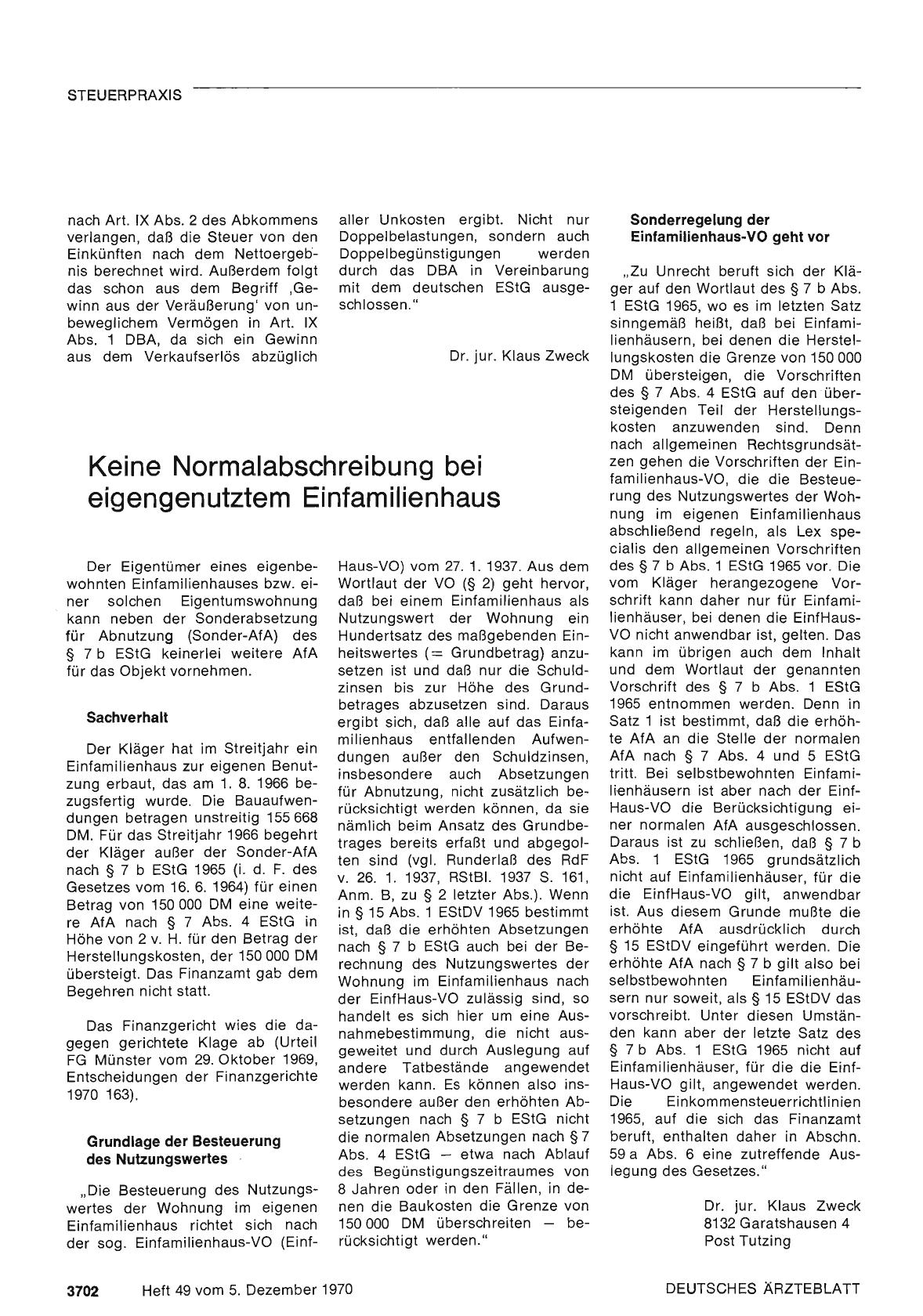 Vorschauseite 1: Keine Normalabschreibung bei eigengenutztem Einfamilienhaus