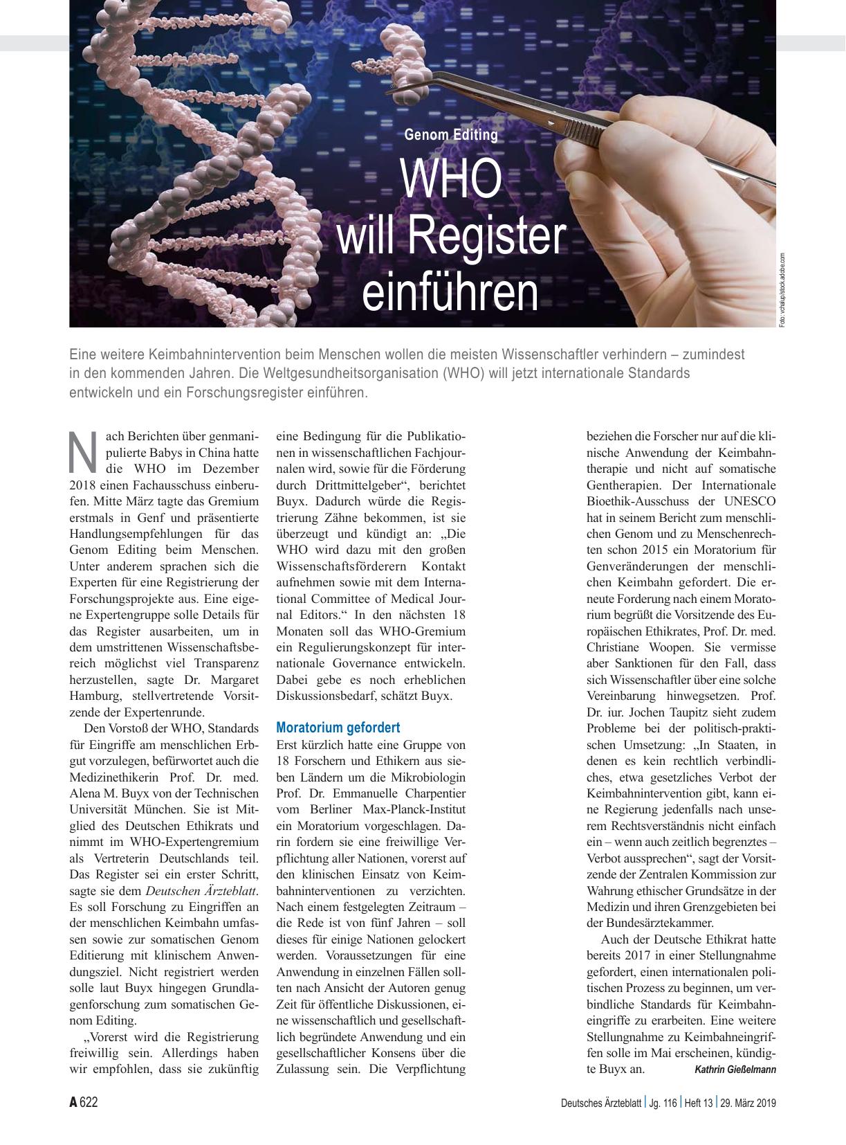 Vorschauseite 1: Genom Editing: WHO will Register einführen