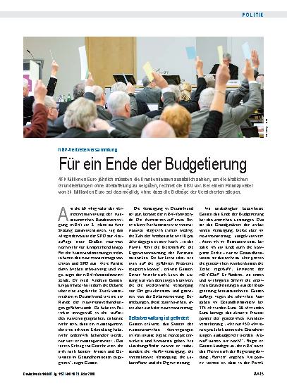 Vorschauseite 1: KBV-Vertreterversammlung: Für ein Ende der Budgetierung