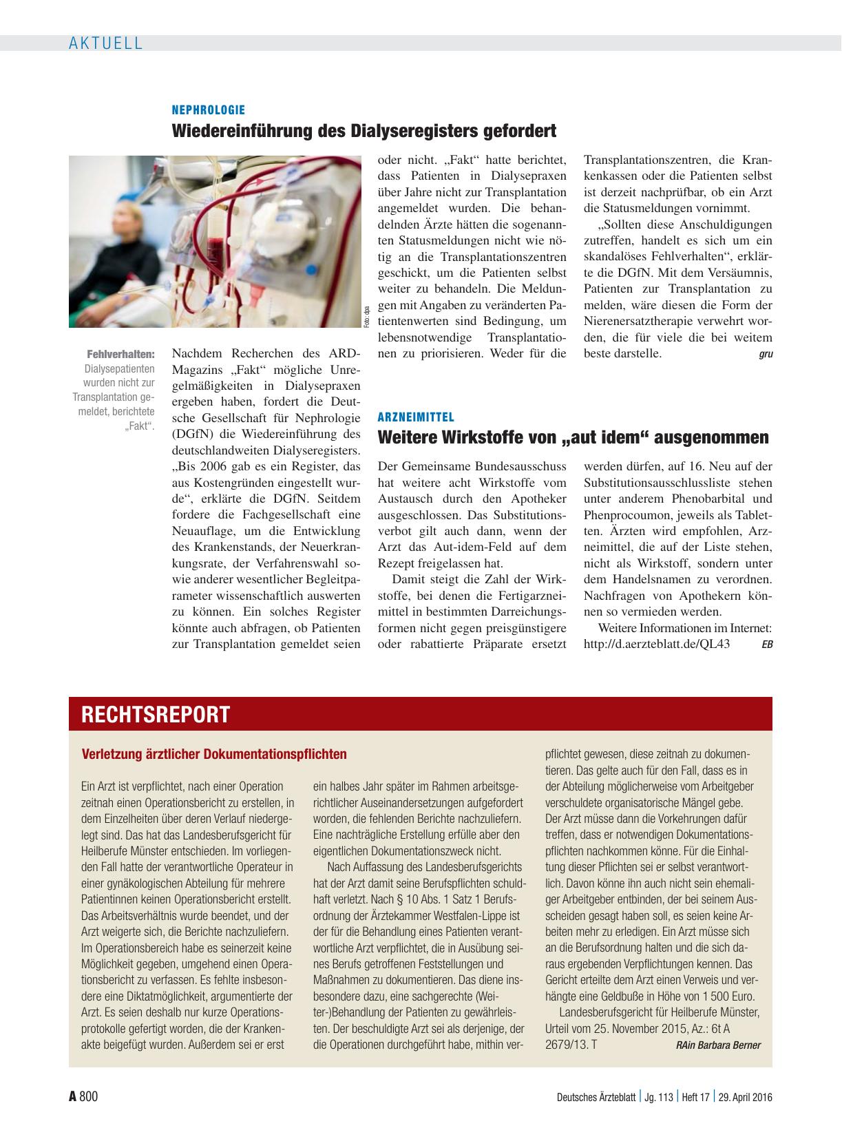 Vorschauseite 1: Nephrologie: Wiedereinführung des Dialyseregisters gefordert