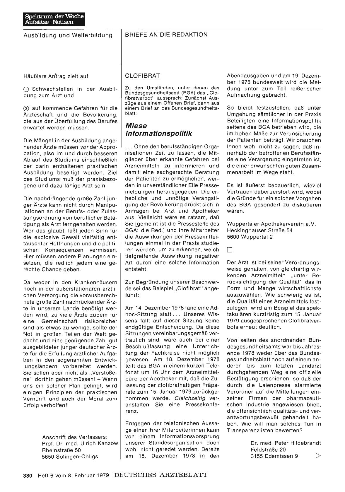 Vorschauseite 1: CLOFIBRAT: Miese Informationspolitik