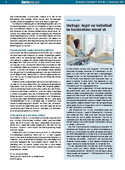 Vorschauseite 1: Umfrage: Angst vor Aufenthalt im Krankenhaus nimmt ab
