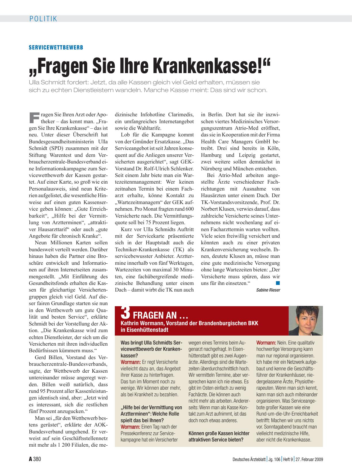 Vorschauseite 1: Servicewettbewerb: „Fragen Sie Ihre Krankenkasse! “