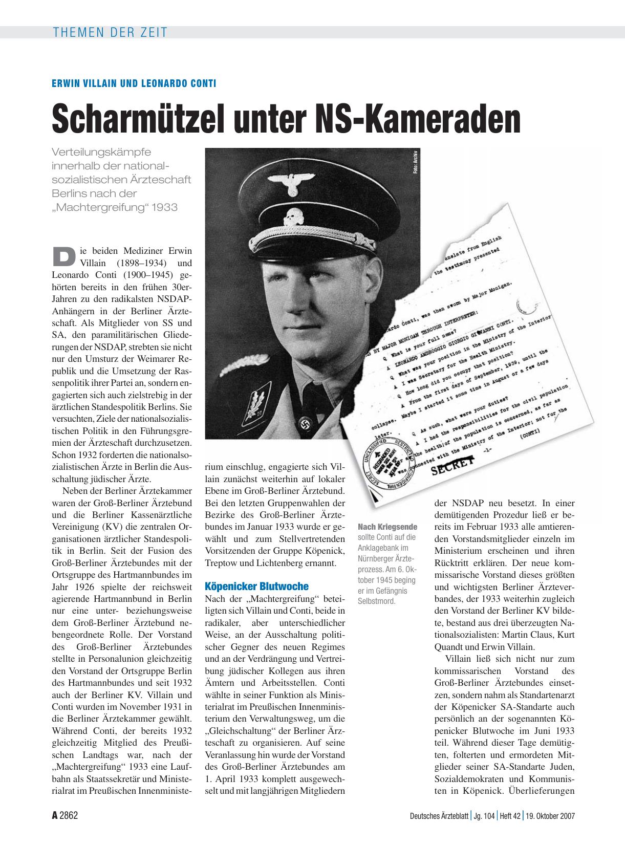 Vorschauseite 1: Erwin Villain und Leonardo Conti: Scharmützel unter NS-Kameraden