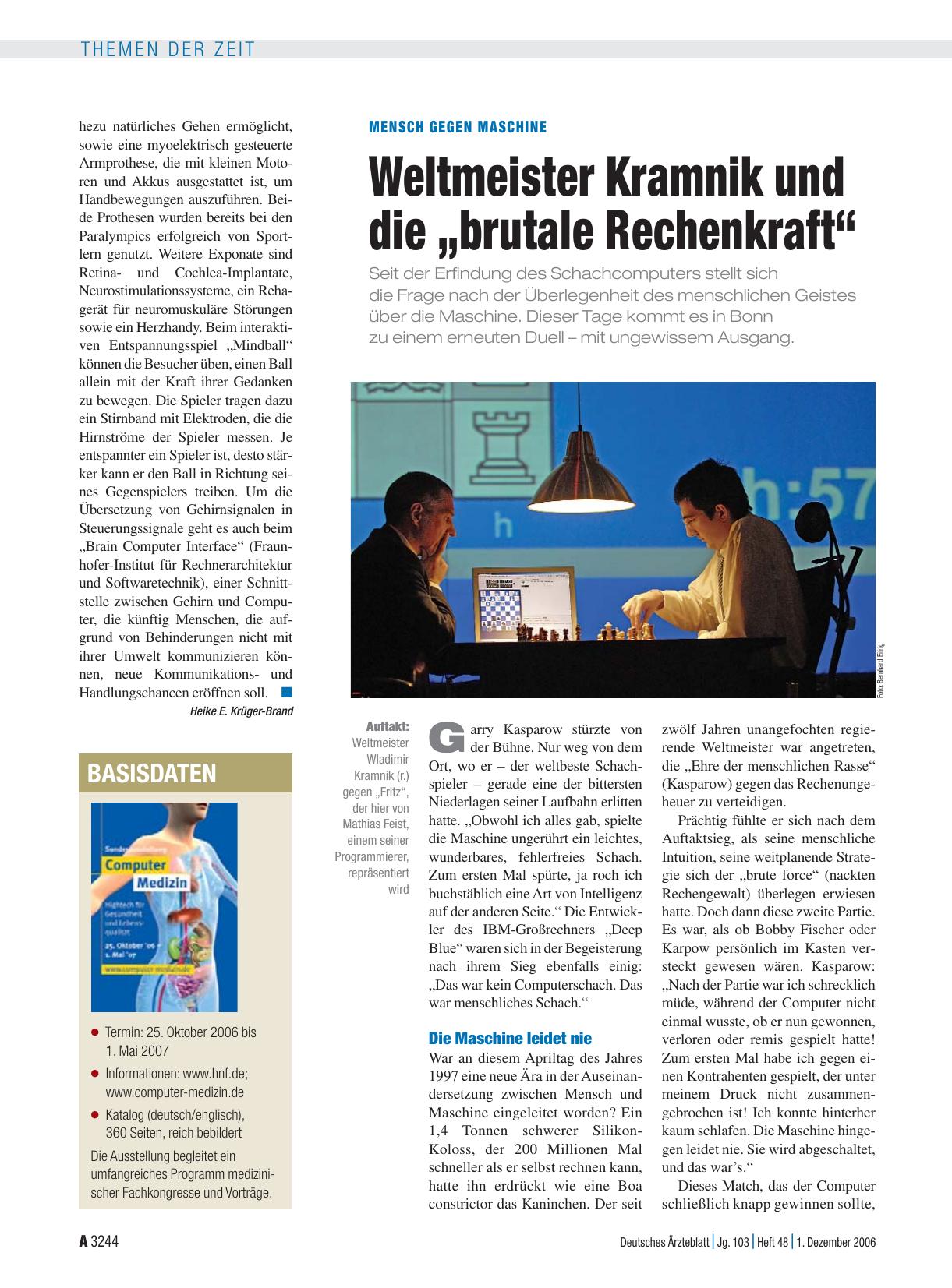 Vorschauseite 1: Mensch gegen Maschine: Weltmeister Kramnik und die „brutale Rechenkraft“