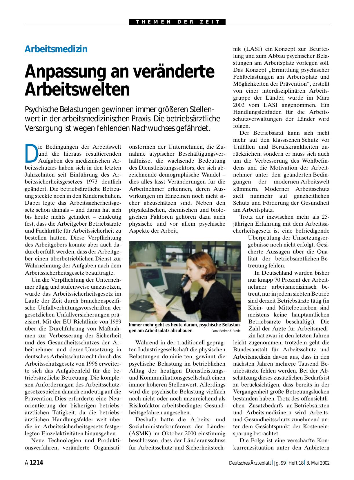 Vorschauseite 1: Arbeitsmedizin: Anpassung an veränderte Arbeitswelten