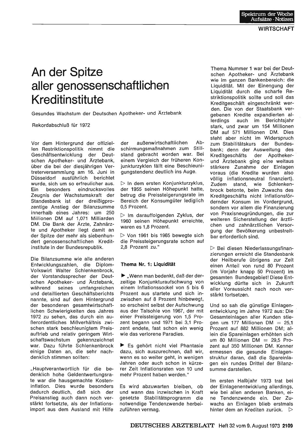 Vorschauseite 1: An der Spitze aller genossenschaftlichen Kreditinstitute