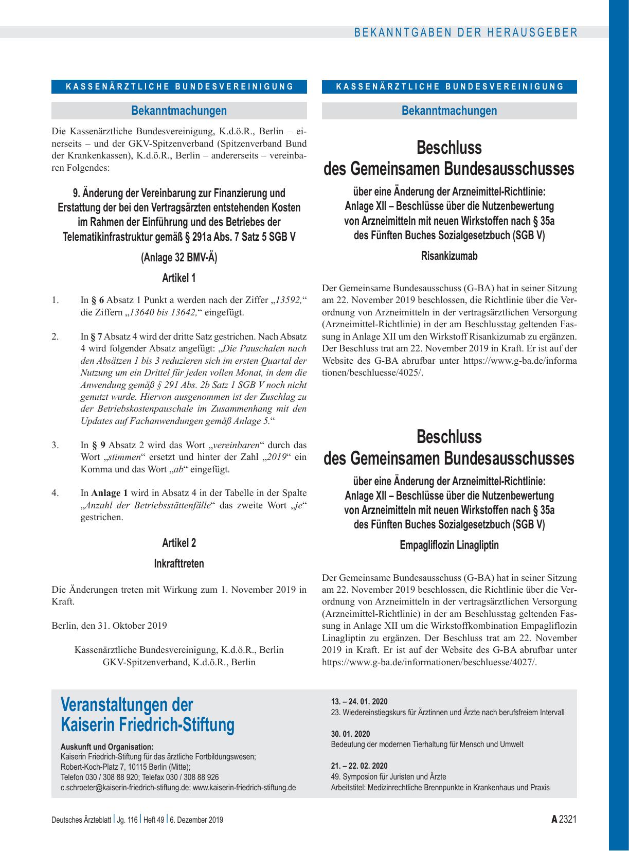 Vorschauseite 1: Veranstaltungen der Kaiserin Friedrich-Stiftung