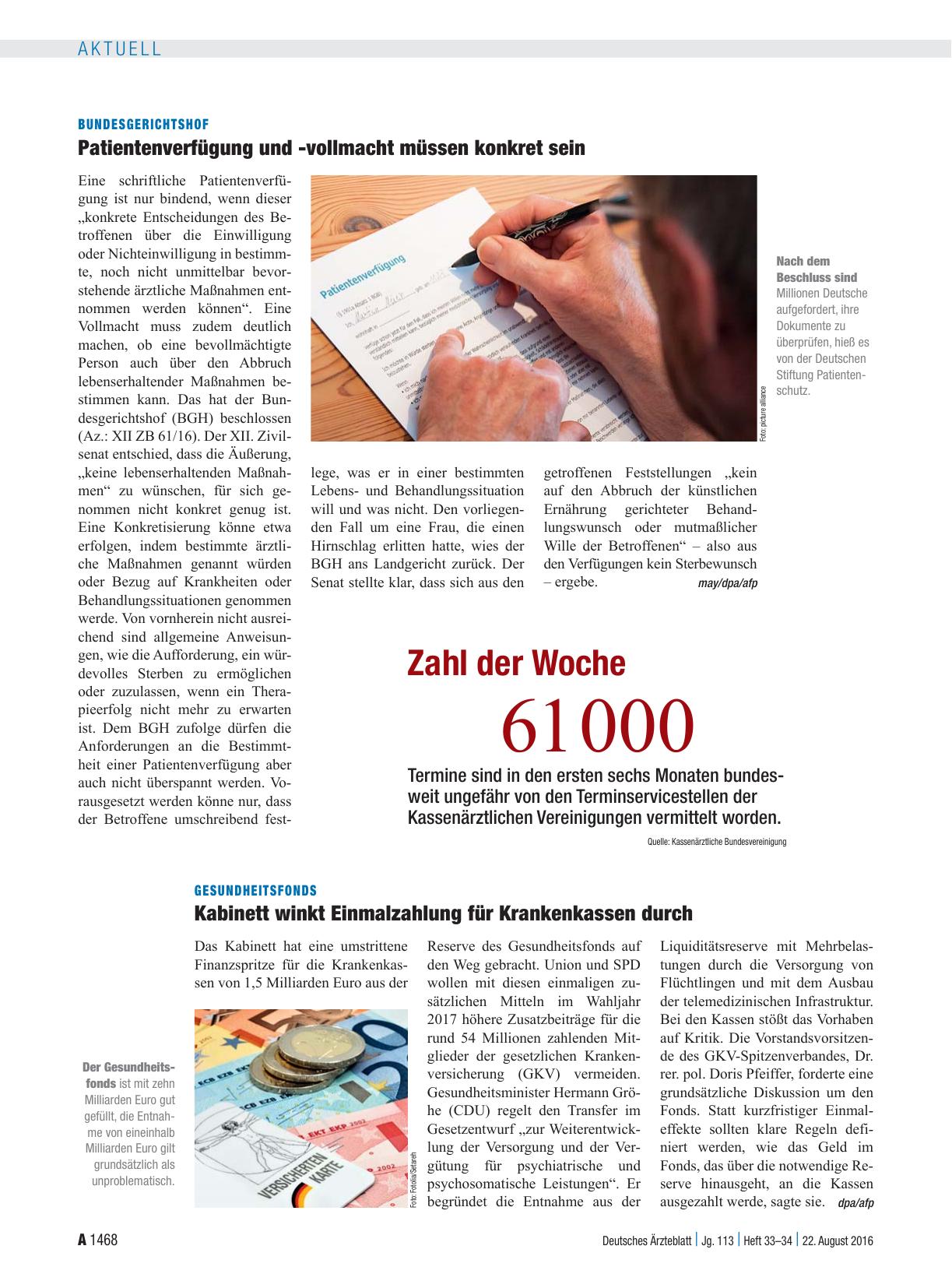 Vorschauseite 1: Bundesgerichtshof: Patientenverfügung und -vollmacht müssen konkret sein