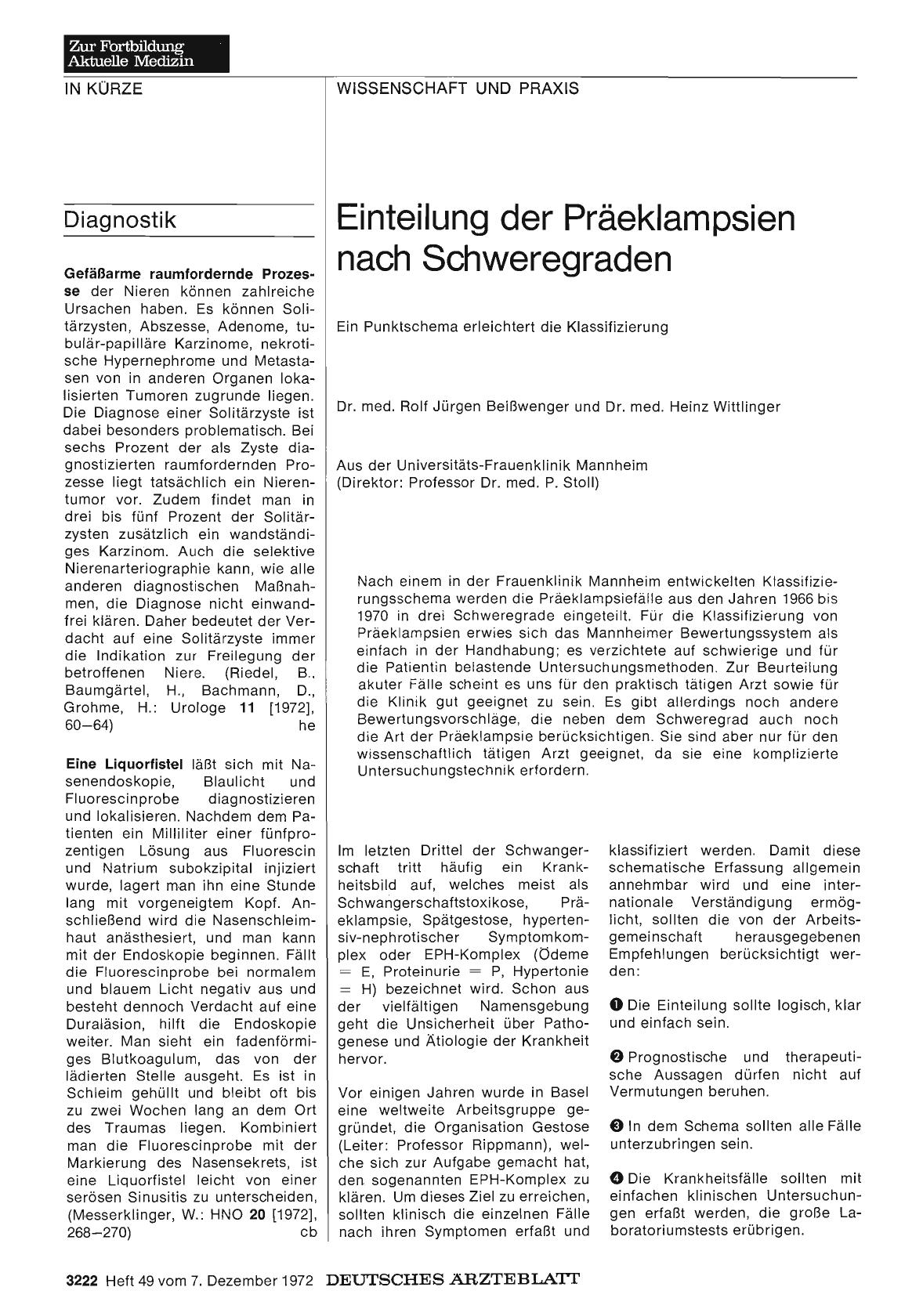 Vorschauseite 1: Einteilung der Präeklampsien nach Schweregraden: Ein Punktschema erleichtert die Klassifizierung