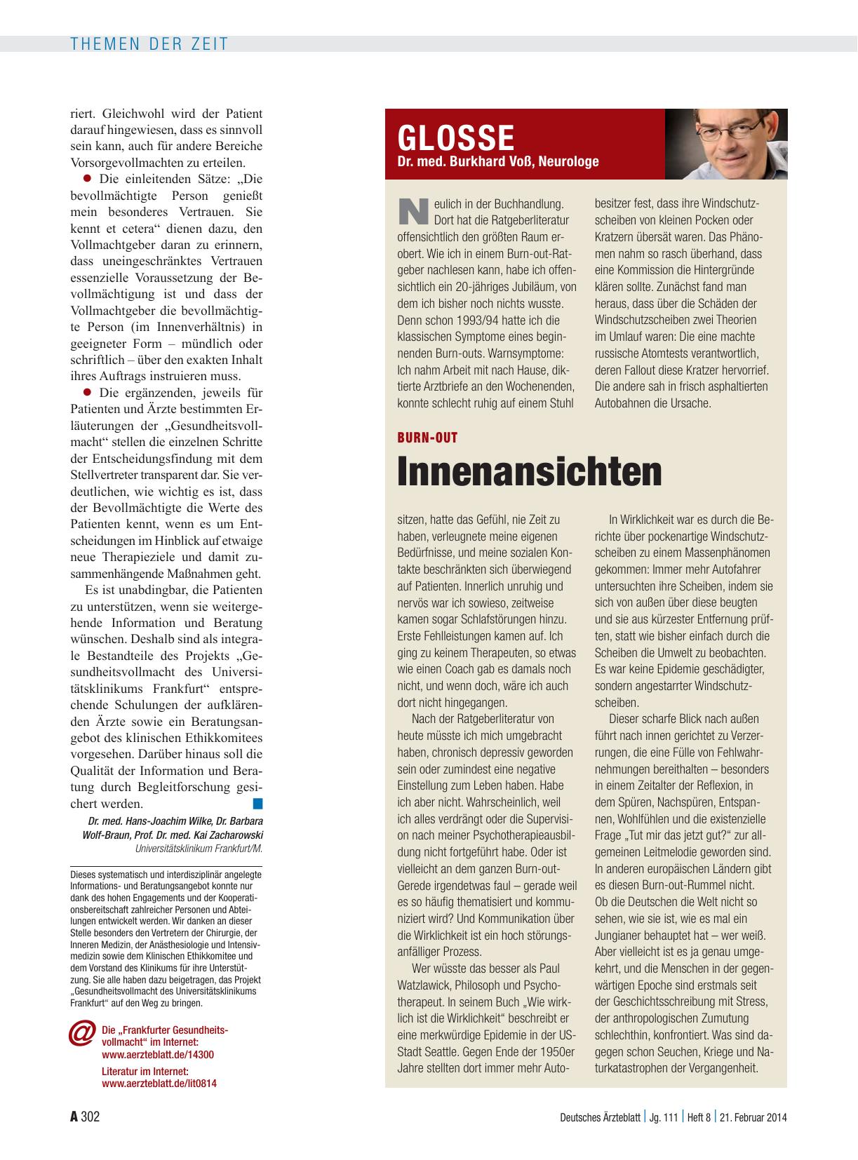 Vorschauseite 1: Burn-Out: Innenansichten