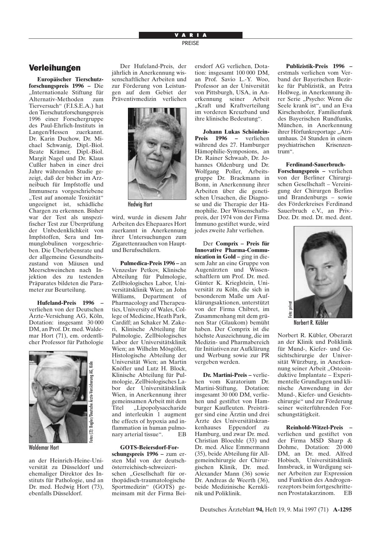 Vorschauseite 1: Verleihungen