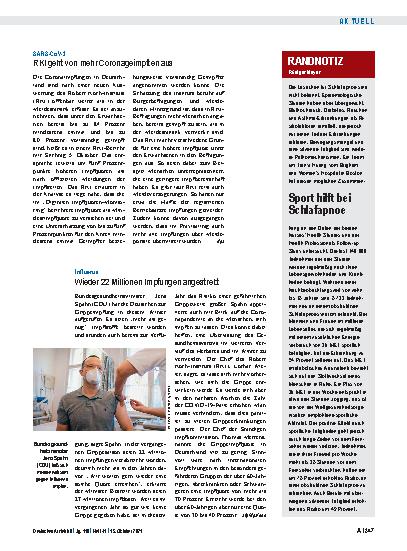 Vorschauseite 1: Influenza: Wieder 22 Millionen Impfungen angestrebt