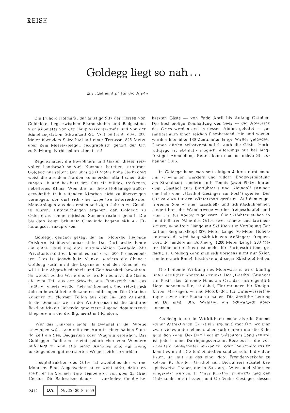 Vorschauseite 1: Goldegg liegt so nah. ..