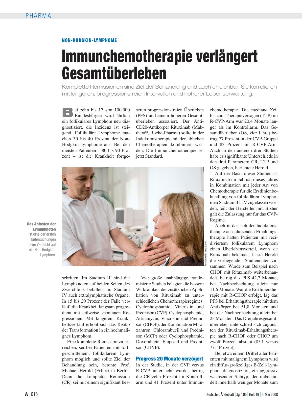 Vorschauseite 1: Non-Hodgkin-Lymphome: Immunchemotherapie verlängert Gesamtüberleben