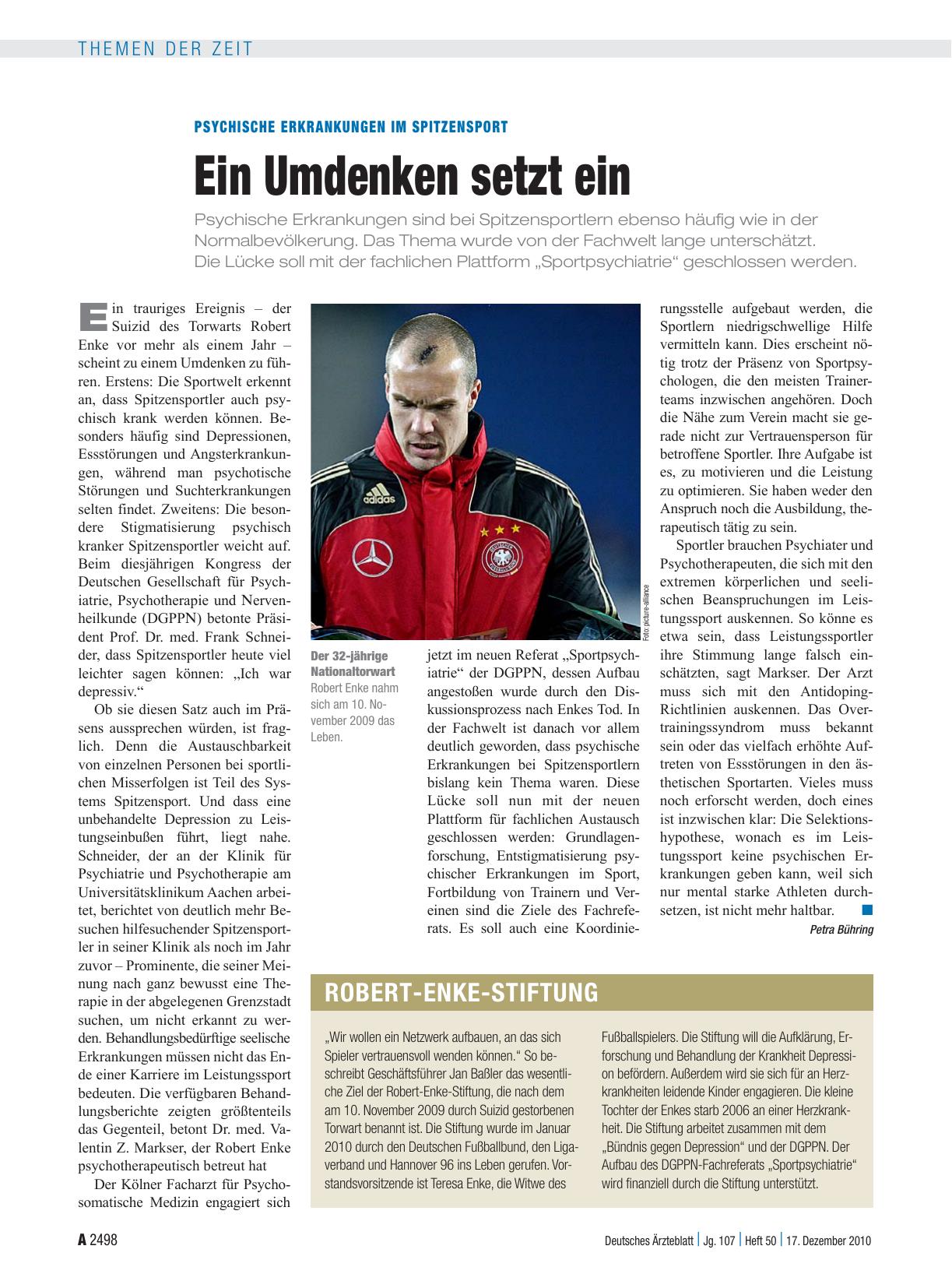 Vorschauseite 1: Psychische Erkrankungen im Spitzensport: Ein Umdenken setzt ein