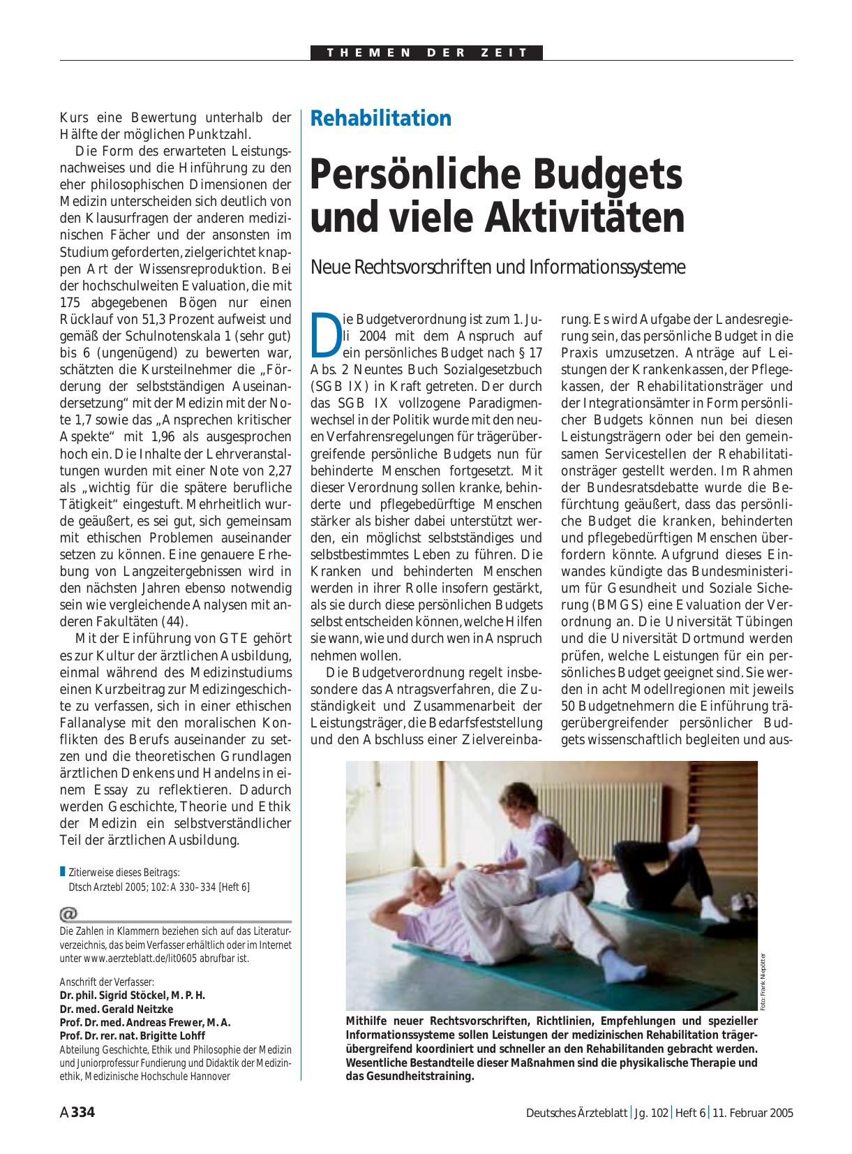 Vorschauseite 1: Rehabilitation: Persönliche Budgets und viele Aktivitäten
