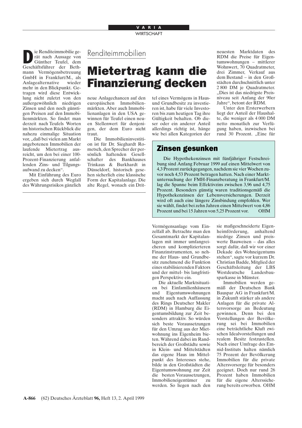 Vorschauseite 1: Zinsen gesunken